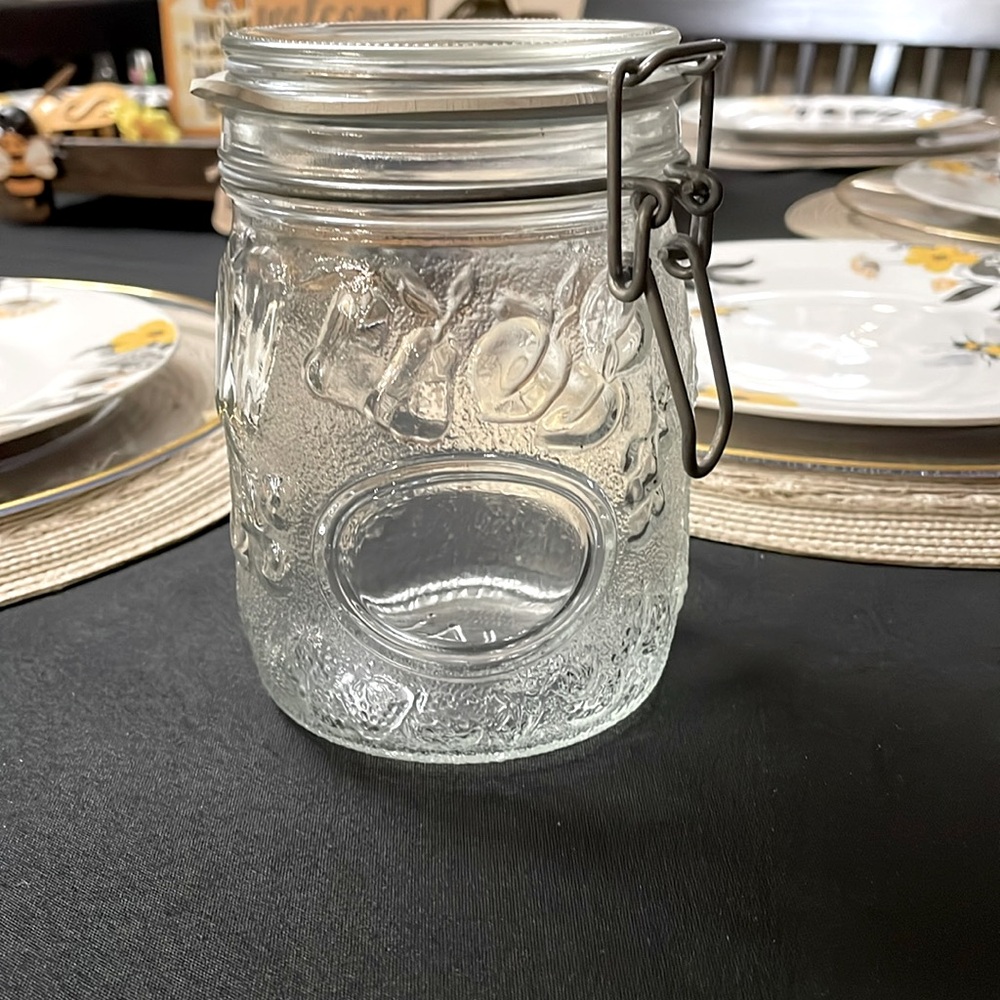 Vtg Wheaton Fruit Embossed Hinged Jar